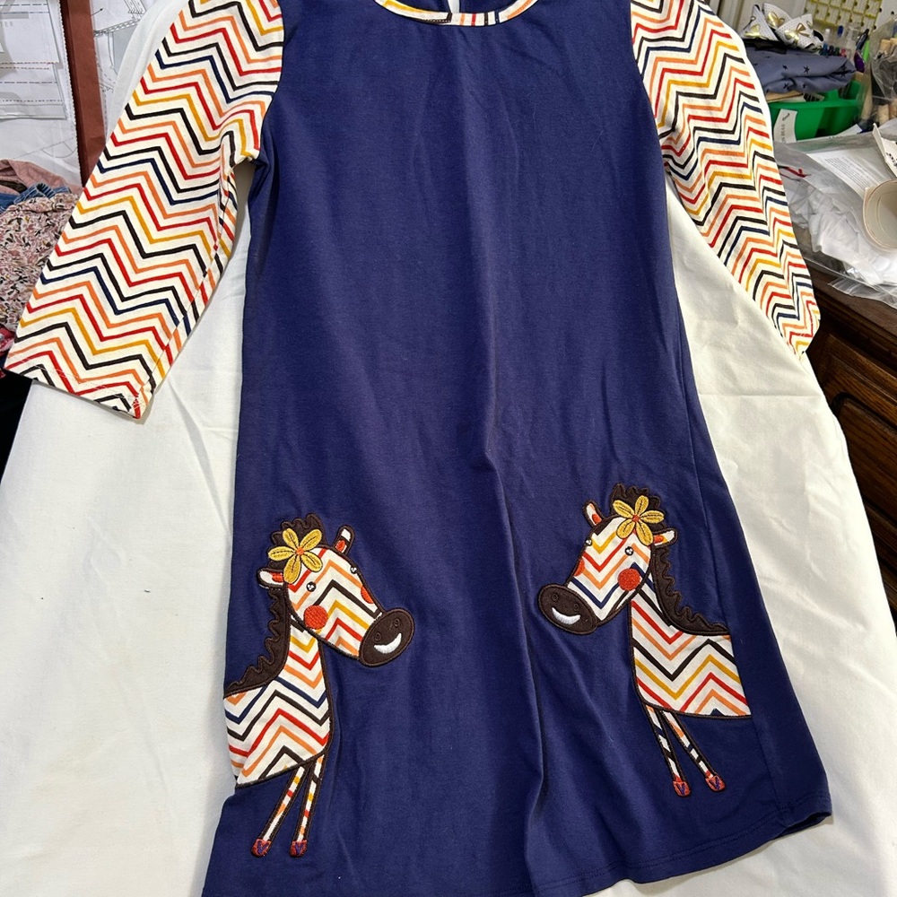 Rare Editions Blue and Brown A-Line Dress with Raglan Sleeves